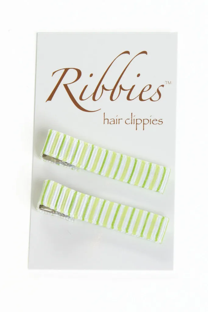 Paire de Barrettes Anti-Glisse Molly Rayé Vert & Blanc
