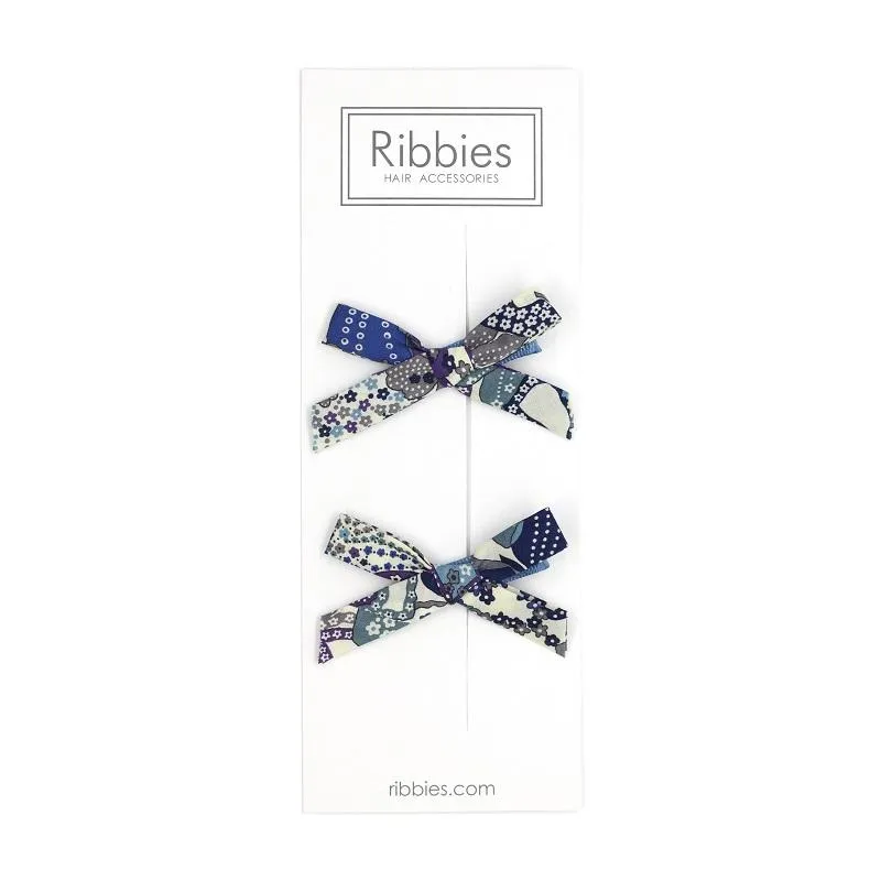 Paire de Barrettes à Nœud en Liberty - Mauvey Blue - PETIT PRIX