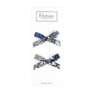 Paire de Barrettes à Nœud en Liberty - Mauvey Blue - PETIT PRIX
