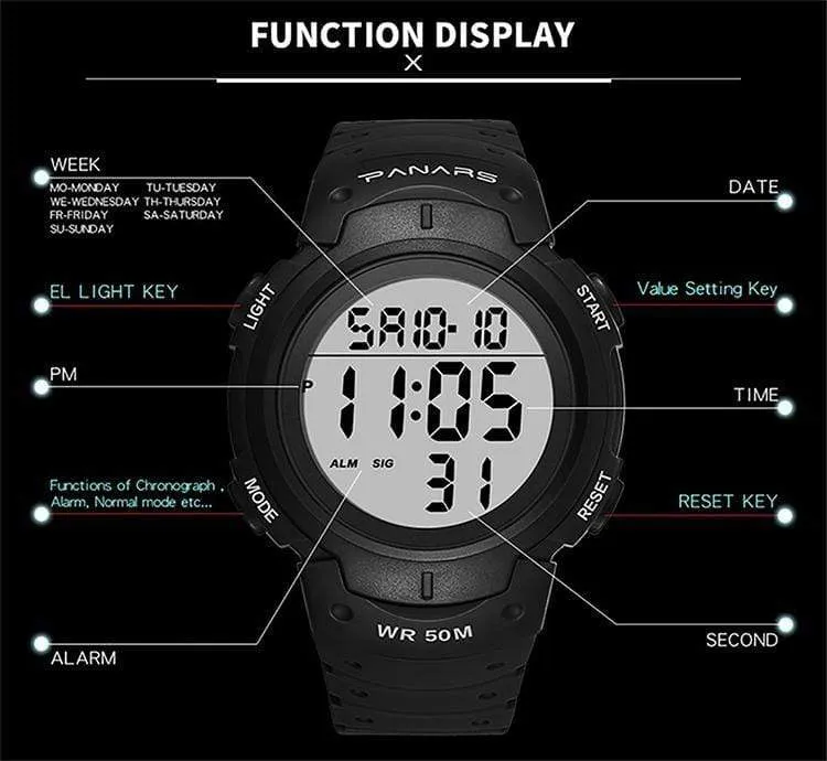 Panars 8208 Gold Digital Waterproof Heavy Duty Wrist watch For Men