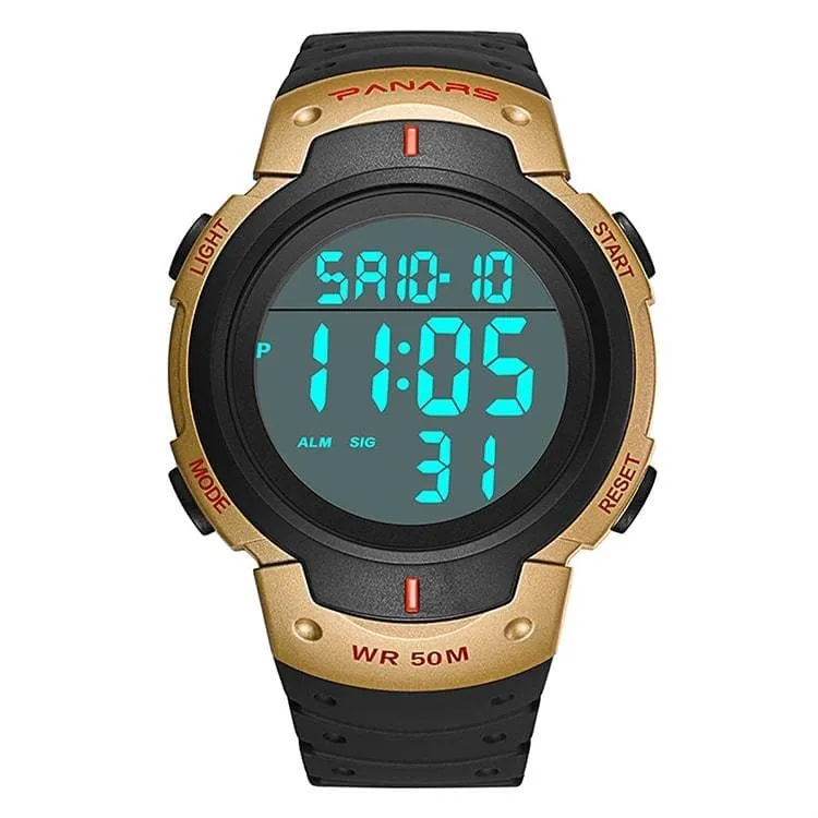 Panars 8208 Gold Digital Waterproof Heavy Duty Wrist watch For Men