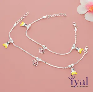 Panda and Tortoise Silver Anklet for Kids(3-5yrs)