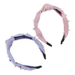 PartyKindom 2pcs Wide Women Hair Hoop Headband Pearl Embellished Twisted Design for Vintage Elegant Look