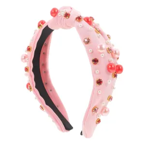 PartyKindom Luxurious Pearl Rhinestone Wide Headband Knotted Headband for Women Decorative Lace Head Band Comfort Fit