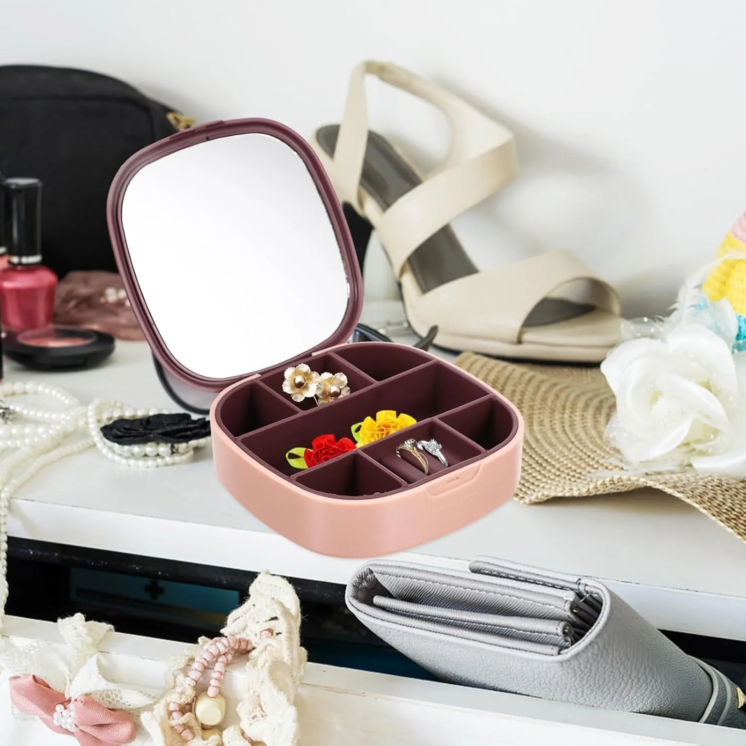 Pcs Box Jewelry Case for Earring Jewelry Organizer Box Mirror Small Travel Organizer Makeup for Women