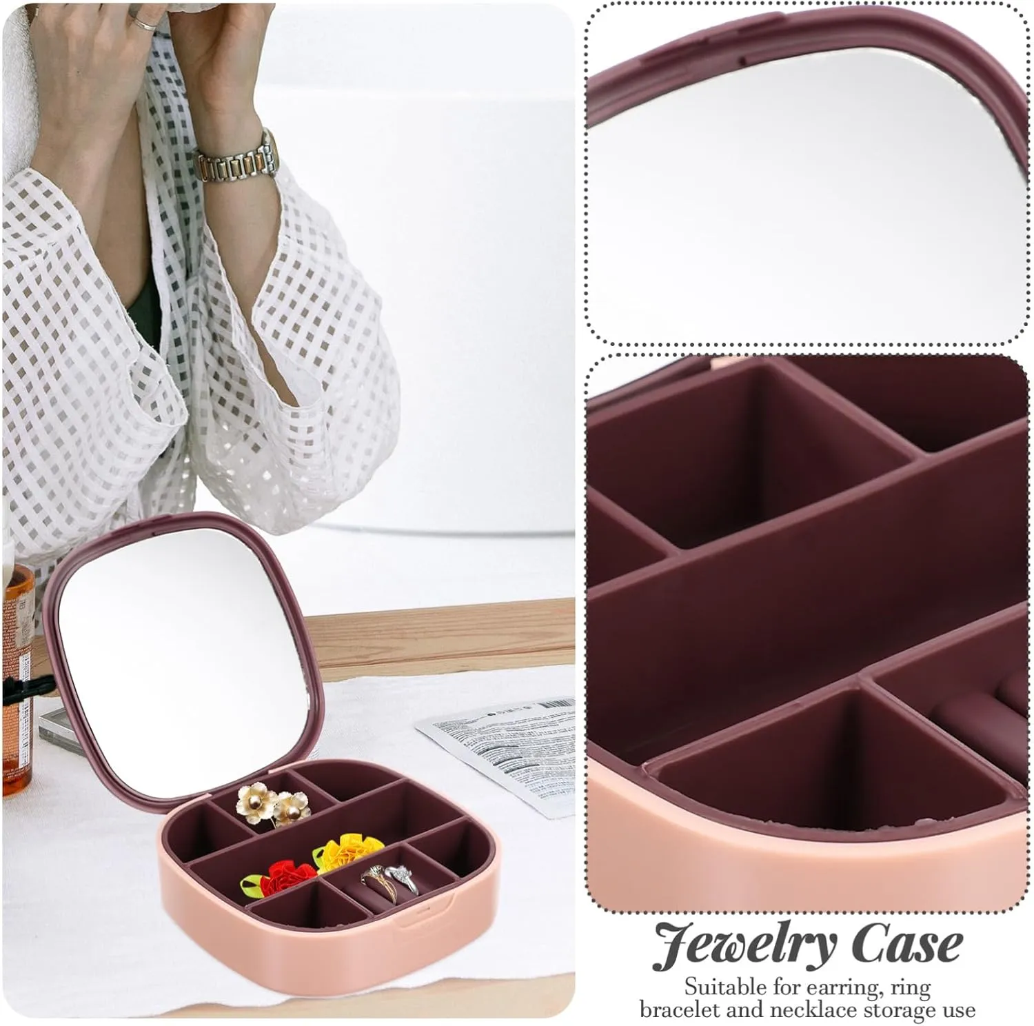 Pcs Box Jewelry Case for Earring Jewelry Organizer Box Mirror Small Travel Organizer Makeup for Women