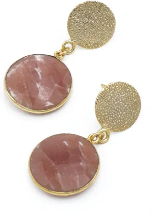 Peach Moonstone Gold-Plated Earrings – Elegant Handcrafted Minimalist Jewelry for Women, Medium, Brass, Moonstone