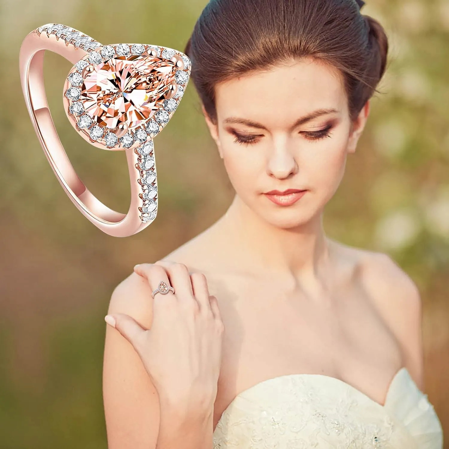 Pear Shaped Cut Vintage Engagement Ring Rose Gold Luxury Wedding Bands Minimalist Exquisite Jewelry