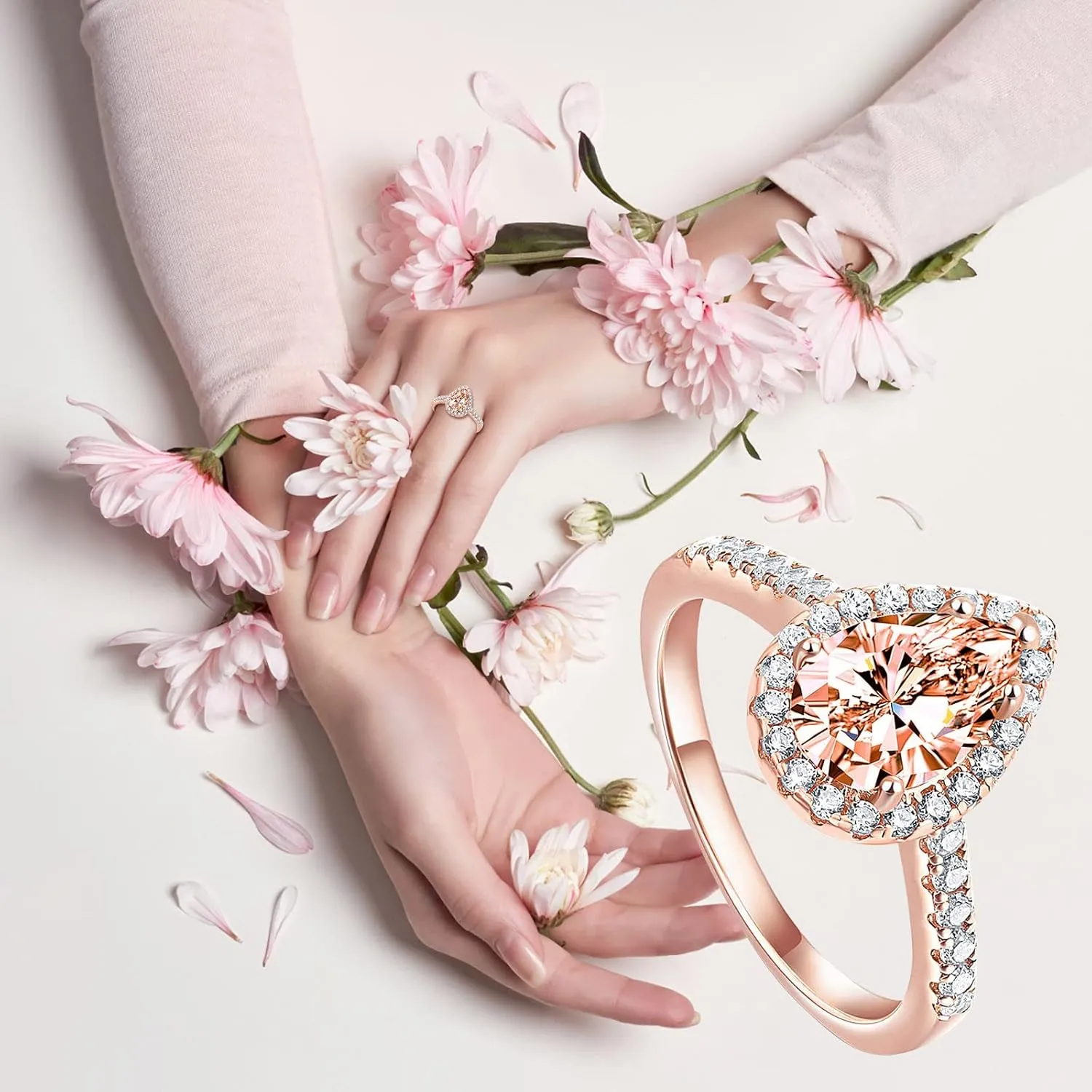 Pear Shaped Cut Vintage Engagement Ring Rose Gold Luxury Wedding Bands Minimalist Exquisite Jewelry