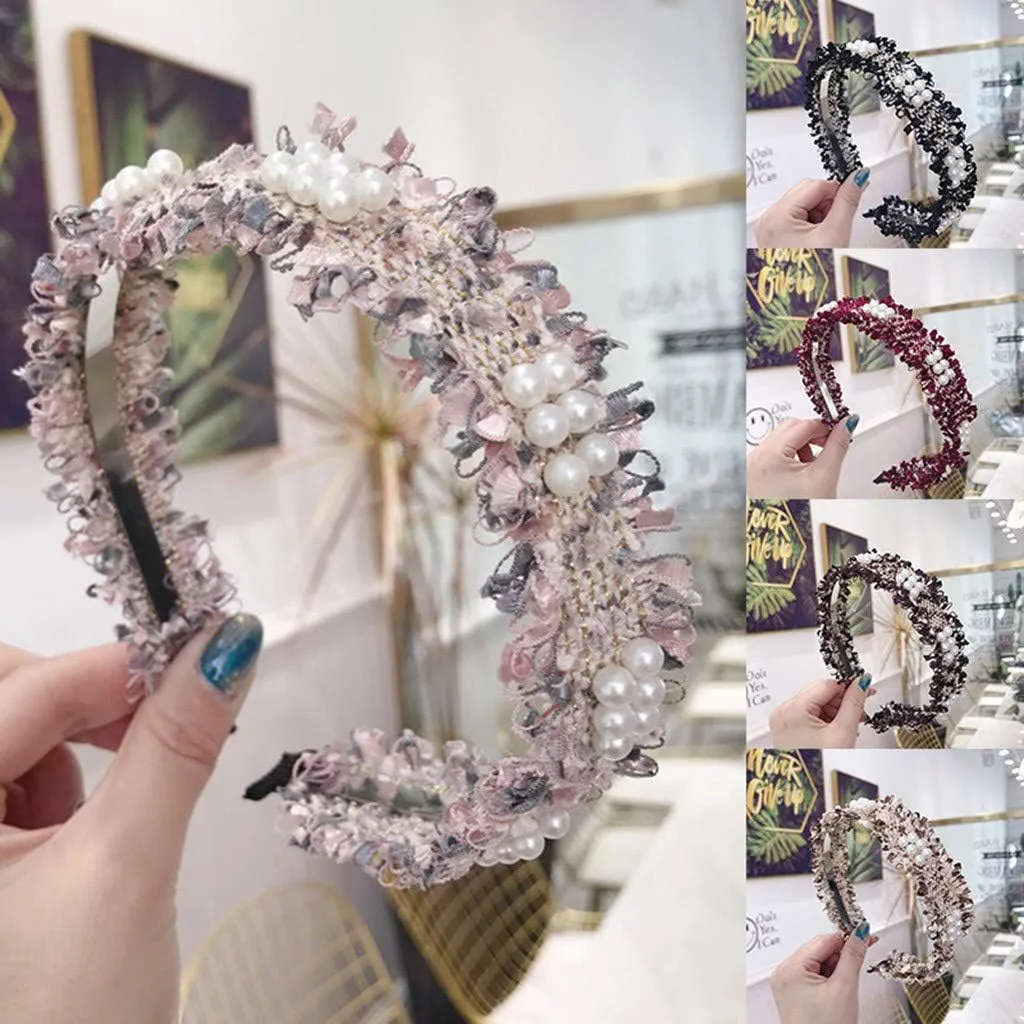Pearl Beaded Headbands for Women Beaded Hair Hoops Weave Narrow Hair Bands Hair Accessories