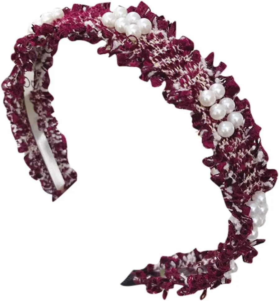 Pearl Beaded Headbands for Women Beaded Hair Hoops Weave Narrow Hair Bands Hair Accessories