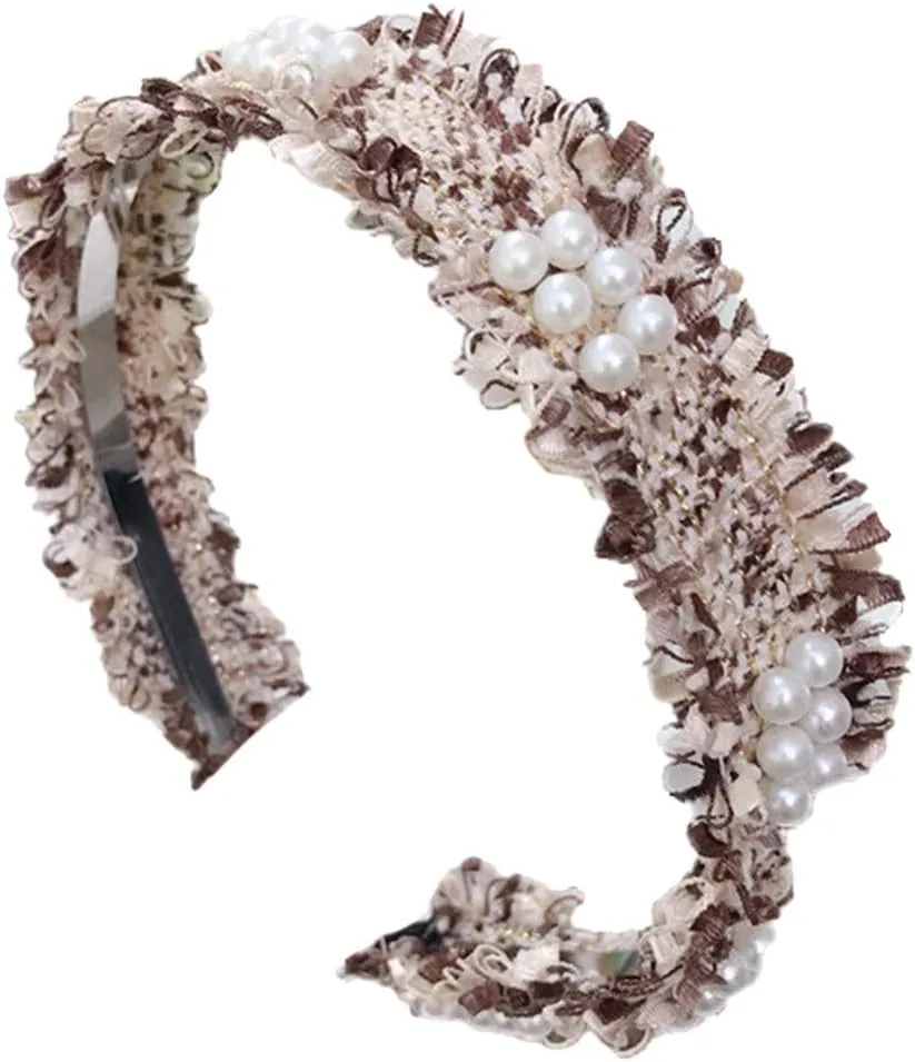 Pearl Beaded Headbands for Women Beaded Hair Hoops Weave Narrow Hair Bands Hair Accessories