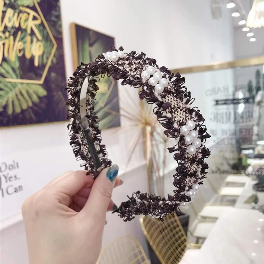 Pearl Beaded Headbands for Women Beaded Hair Hoops Weave Narrow Hair Bands Hair Accessories