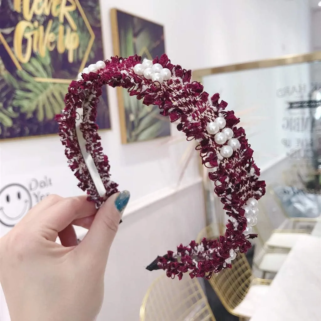 Pearl Beaded Headbands for Women Beaded Hair Hoops Weave Narrow Hair Bands Hair Accessories