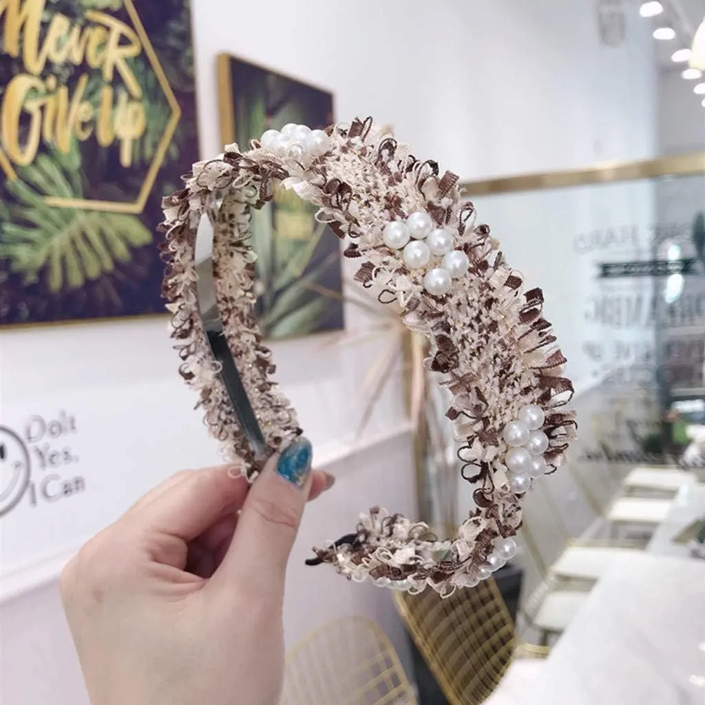 Pearl Beaded Headbands for Women Beaded Hair Hoops Weave Narrow Hair Bands Hair Accessories