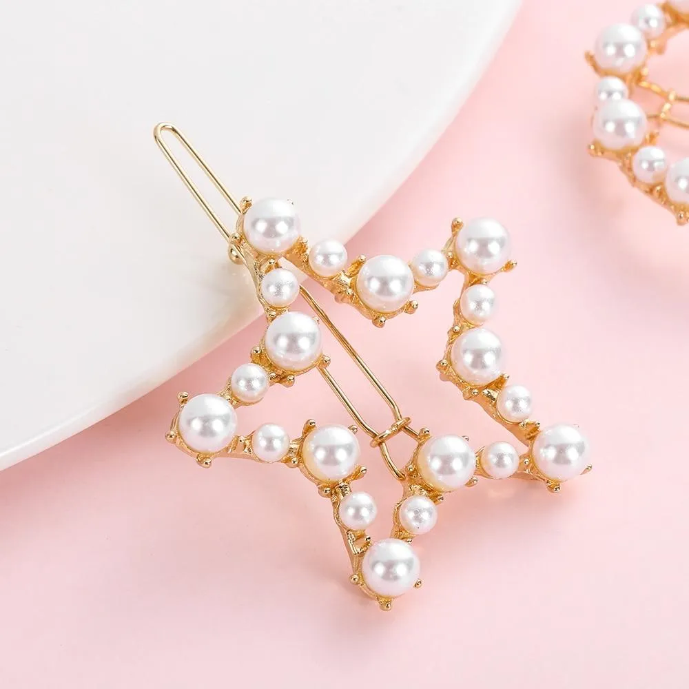 Pearl Hair Clip Snap Barrettes