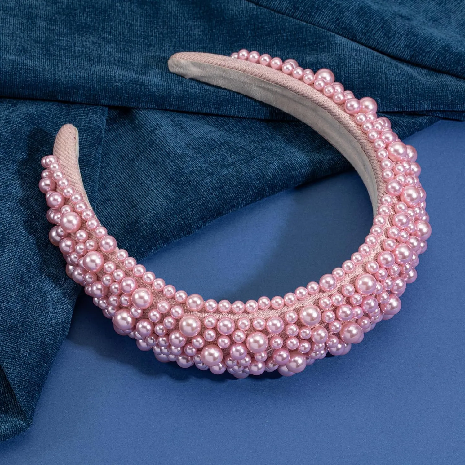 Pearl Headband Pink Headband for Women Fashion Headband Headpieces For Birthday Wedding Cute Thick Beaded Padded Hair Accessories For Women Giftpink