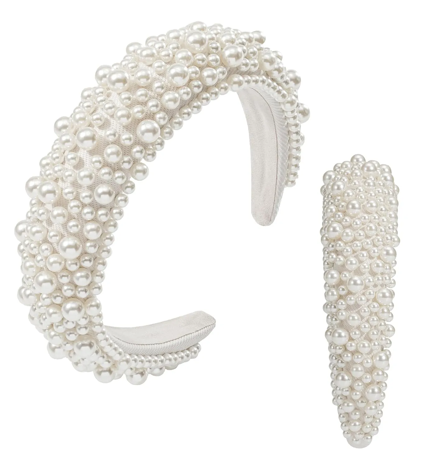 Pearl Headband White Pearl Headband for Women Fashion Bridal Headband Headpieces For Wedding Thick Puffy Beaded Padded Headband Hair Accessories For Herwhite-pearl