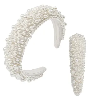 Pearl Headband White Pearl Headband for Women Fashion Bridal Headband Headpieces For Wedding Thick Puffy Beaded Padded Headband Hair Accessories For Herwhite-pearl