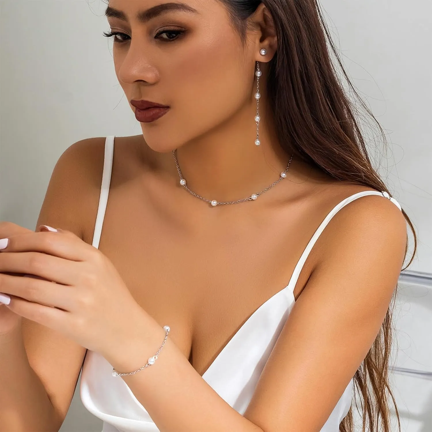 Pearl Jewelry Set Chunky Pearl Necklaces for Women Dainty Gold Jewelry Set Pearl Necklace and Earring Set Pearl Necklace Set Wedding Jewelry Set for Bride
