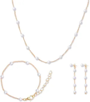 Pearl Jewelry Set for Women Girls Necklace Earrings Bracelet Set Gold Pearl Jewelry Set for Women Jewelry Set of 3