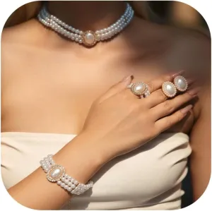 Pearl Jewelry Set for Women Trendy Pearl Necklace and Earring Set Big Pearls Earrings Chunky Pearls Necklaces for Women Wedding Jewelry for Bride Bridesmaid