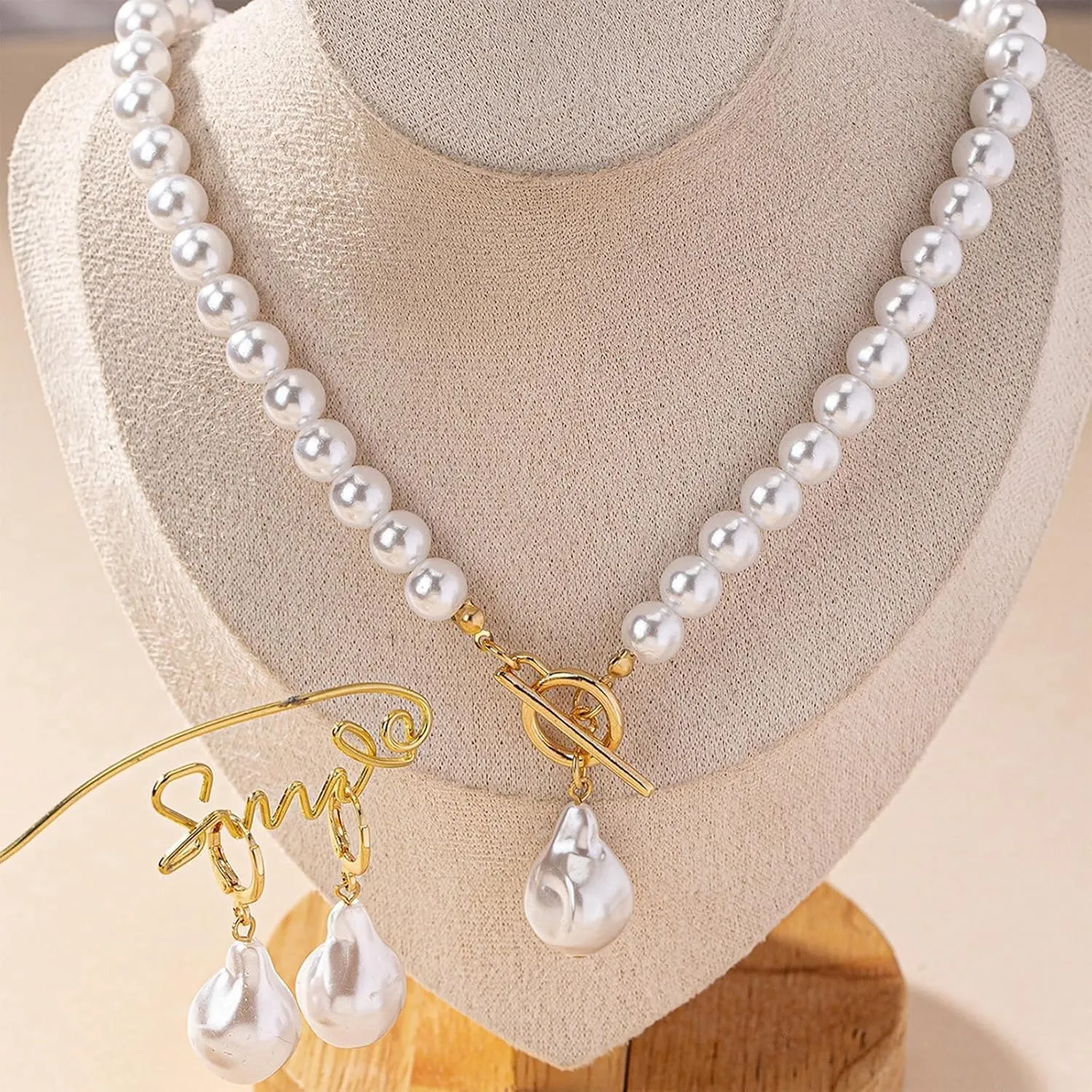 Pearl Jewelry Set for Women Trendy Pearl Necklace and Earring Set Big Pearls Earrings Chunky Pearls Necklaces for Women Wedding Jewelry for Bride Bridesmaid