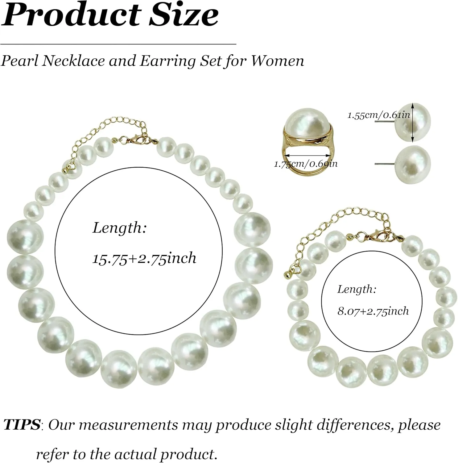 Pearl Jewelry Set for Women Trendy Pearl Necklace and Earring Set Big Pearls Earrings Chunky Pearls Necklaces for Women Wedding Jewelry for Bride Bridesmaid