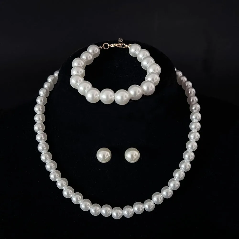 Pearl Jewelry Set for Women Trendy Pearl Necklace and Earring Set Big Pearls Earrings Chunky Pearls Necklaces for Women Wedding Jewelry for Bride Bridesmaid