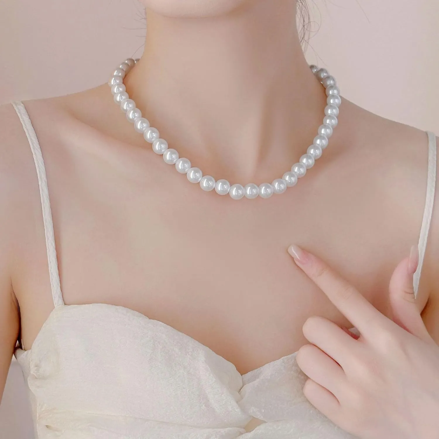Pearl Jewelry Set for Women Trendy Pearl Necklace and Earring Set Big Pearls Earrings Chunky Pearls Necklaces for Women Wedding Jewelry for Bride Bridesmaid