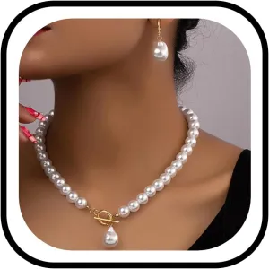 Pearl Jewelry Set for Women Trendy Pearl Necklace and Earring Set Big Pearls Earrings Chunky Pearls Necklaces for Women Wedding Jewelry for Bride Bridesmaid