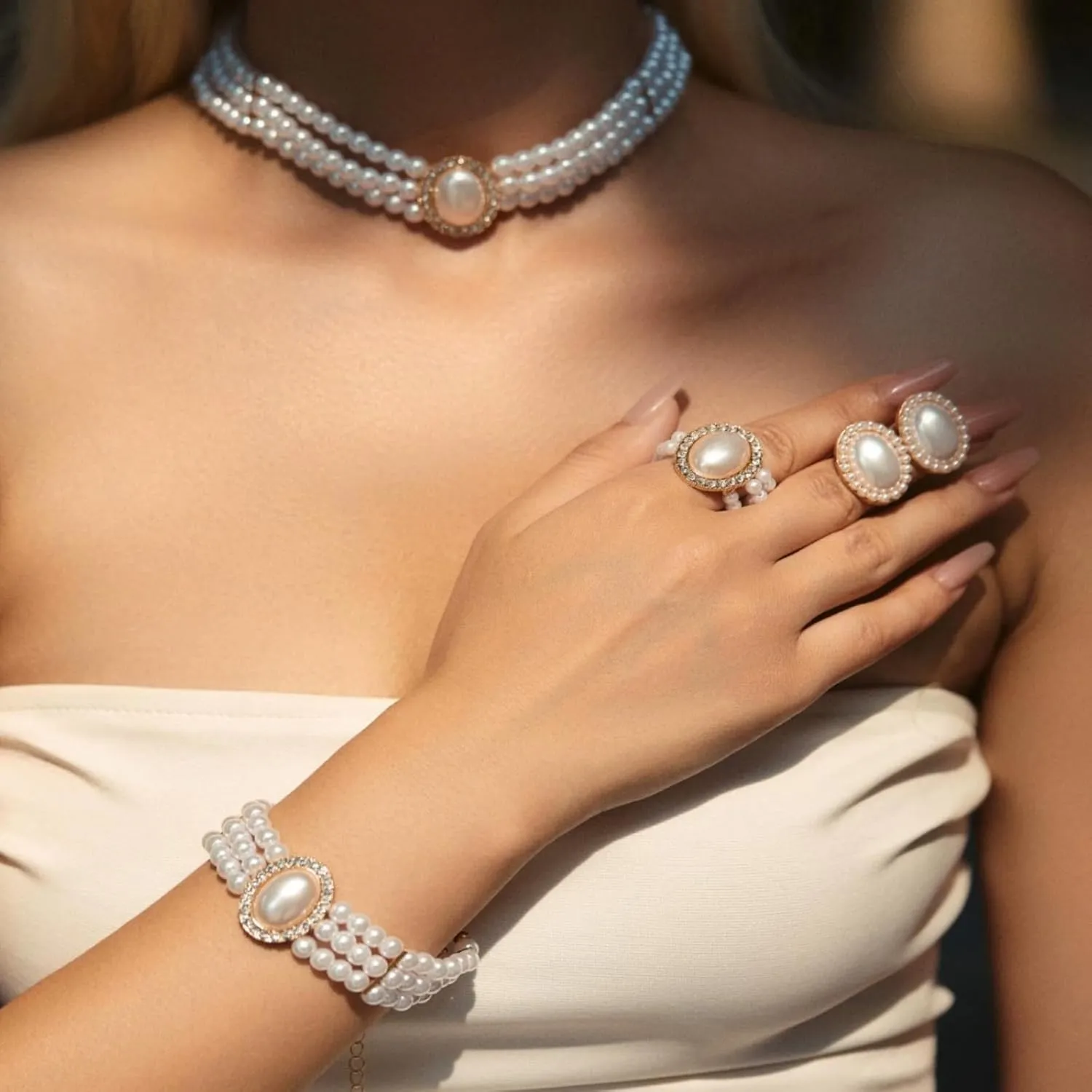 Pearl Jewelry Set for Women Trendy Pearl Necklace and Earring Set Big Pearls Earrings Chunky Pearls Necklaces for Women Wedding Jewelry for Bride Bridesmaid