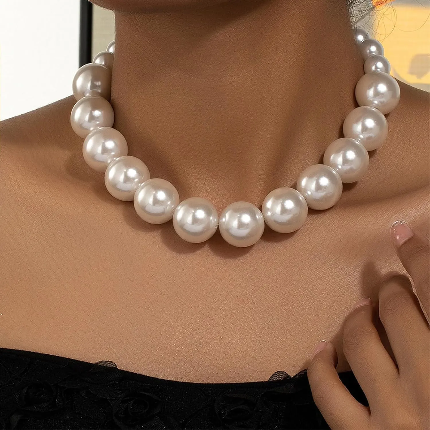 Pearl Jewelry Set for Women Trendy Pearl Necklace and Earring Set Big Pearls Earrings Chunky Pearls Necklaces for Women Wedding Jewelry for Bride Bridesmaid