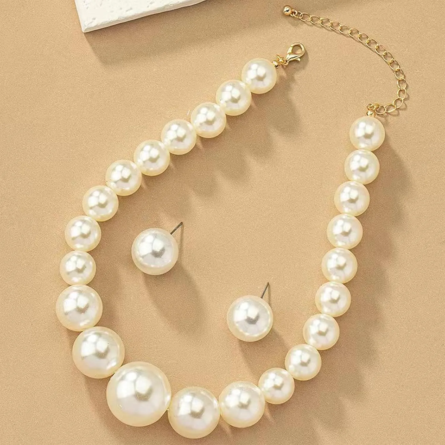 Pearl Jewelry Set for Women Trendy Pearl Necklace and Earring Set Big Pearls Earrings Chunky Pearls Necklaces for Women Wedding Jewelry for Bride Bridesmaid