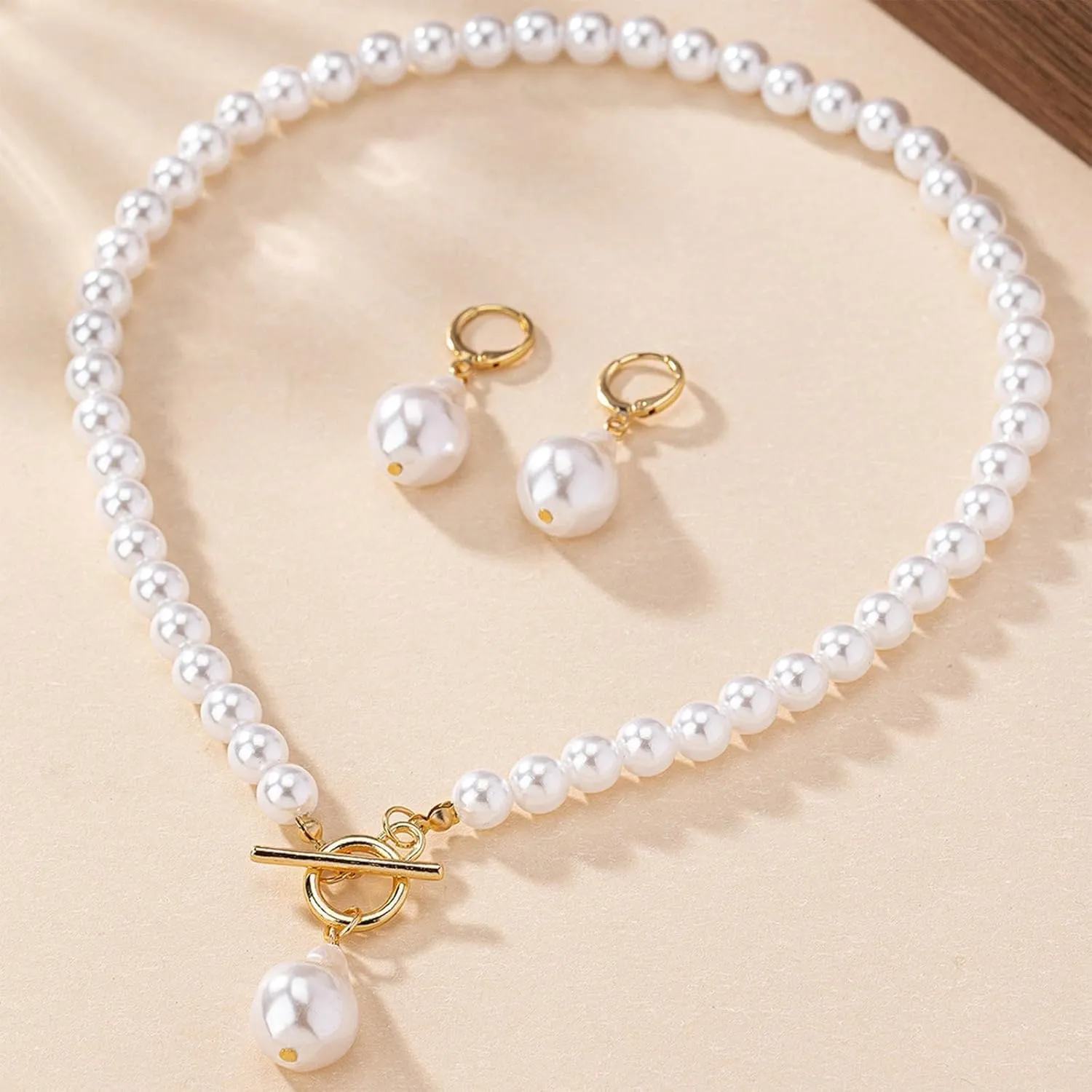 Pearl Jewelry Set for Women Trendy Pearl Necklace and Earring Set Big Pearls Earrings Chunky Pearls Necklaces for Women Wedding Jewelry for Bride Bridesmaid