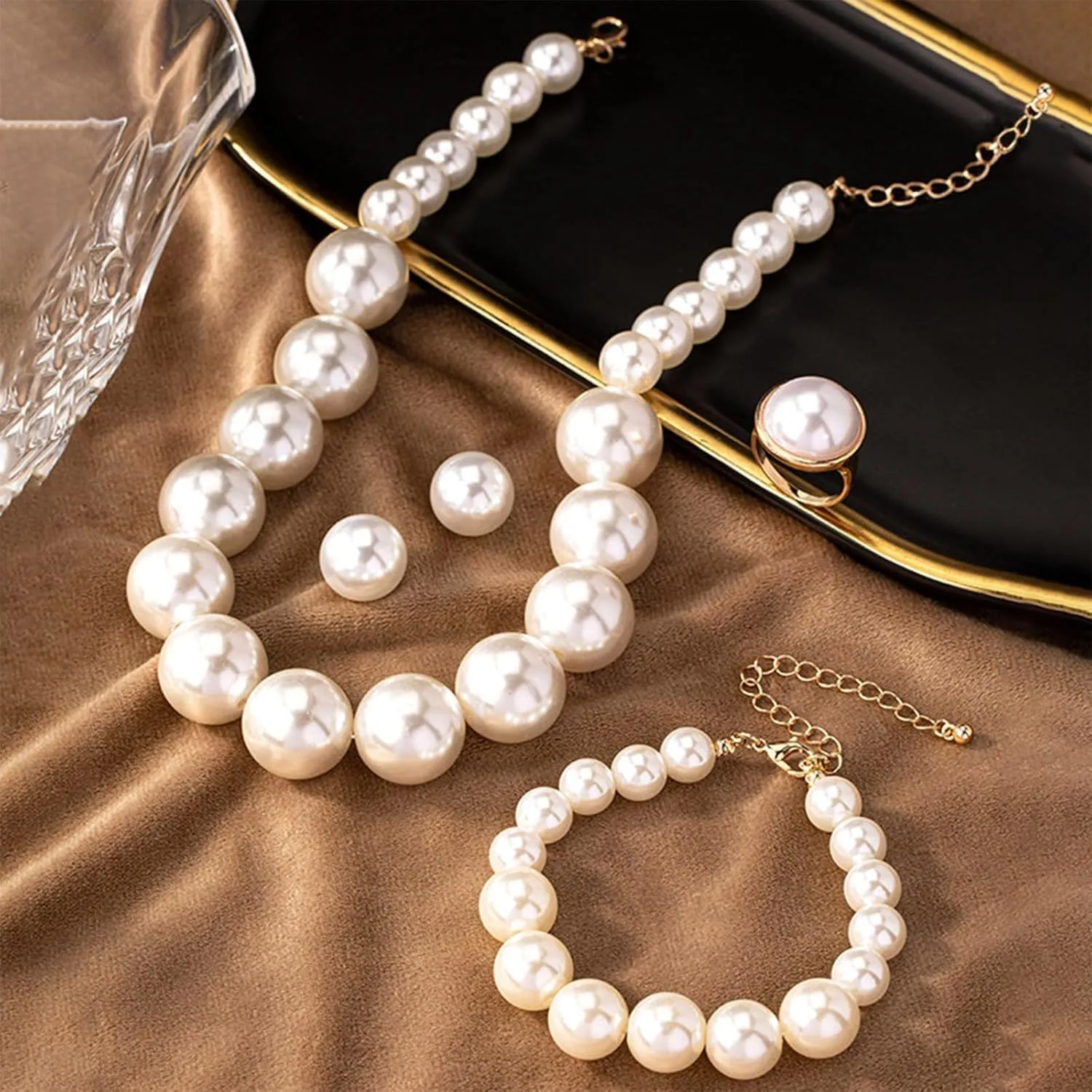 Pearl Jewelry Set for Women Trendy Pearl Necklace and Earring Set Big Pearls Earrings Chunky Pearls Necklaces for Women Wedding Jewelry for Bride Bridesmaid