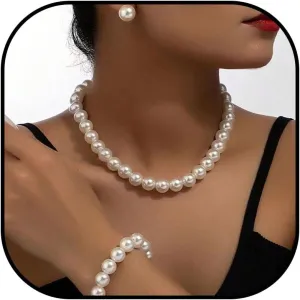 Pearl Jewelry Set for Women Trendy Pearl Necklace and Earring Set Big Pearls Earrings Chunky Pearls Necklaces for Women Wedding Jewelry for Bride Bridesmaid