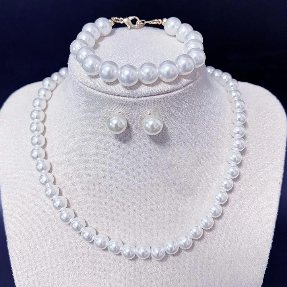Pearl Jewelry Set for Women Trendy Pearl Necklace and Earring Set Big Pearls Earrings Chunky Pearls Necklaces for Women Wedding Jewelry for Bride Bridesmaid