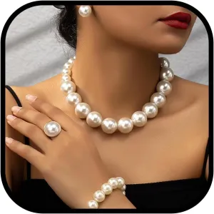Pearl Jewelry Set for Women Trendy Pearl Necklace and Earring Set Big Pearls Earrings Chunky Pearls Necklaces for Women Wedding Jewelry for Bride Bridesmaid