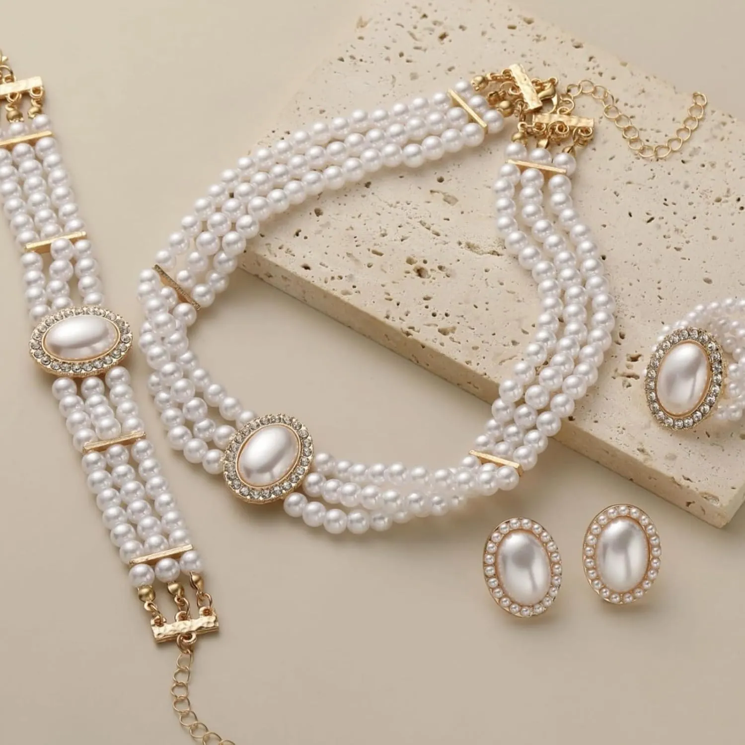 Pearl Jewelry Set for Women Trendy Pearl Necklace and Earring Set Big Pearls Earrings Chunky Pearls Necklaces for Women Wedding Jewelry for Bride Bridesmaid