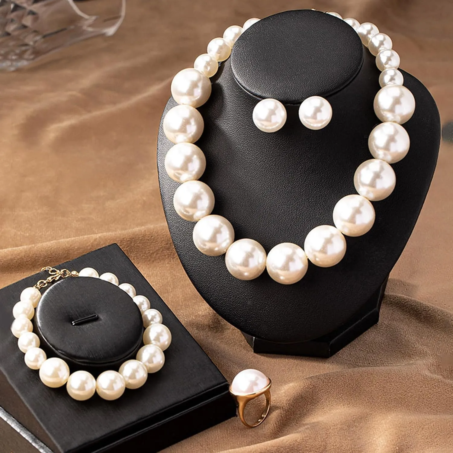 Pearl Jewelry Set for Women Trendy Pearl Necklace and Earring Set Big Pearls Earrings Chunky Pearls Necklaces for Women Wedding Jewelry for Bride Bridesmaid