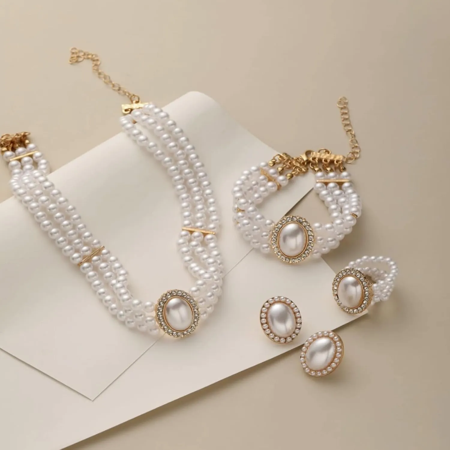 Pearl Jewelry Set for Women Trendy Pearl Necklace and Earring Set Big Pearls Earrings Chunky Pearls Necklaces for Women Wedding Jewelry for Bride Bridesmaid