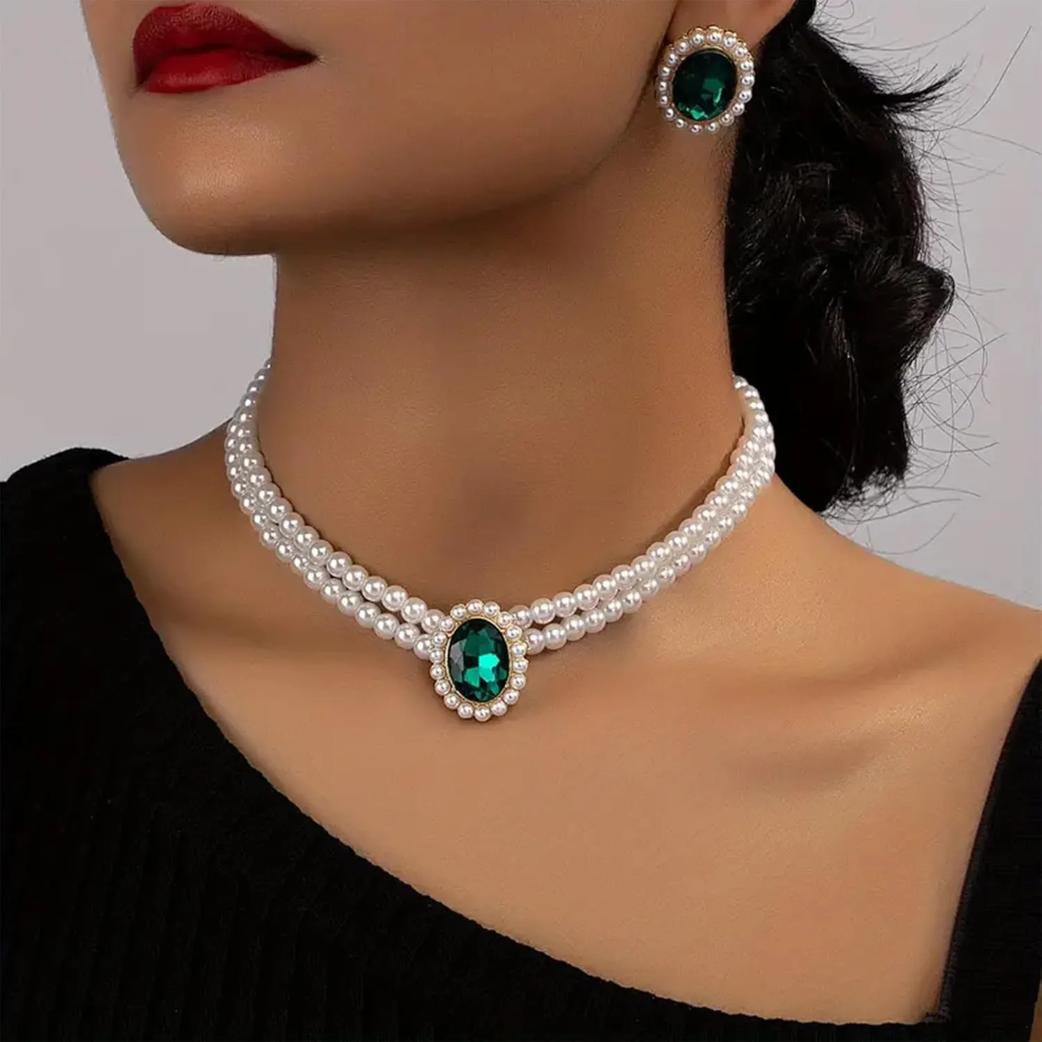Pearl Jewelry Set for Women Trendy Pearl Necklace and Earring Set Big Pearls Earrings Chunky Pearls Necklaces for Women Wedding Jewelry for Bride Bridesmaid