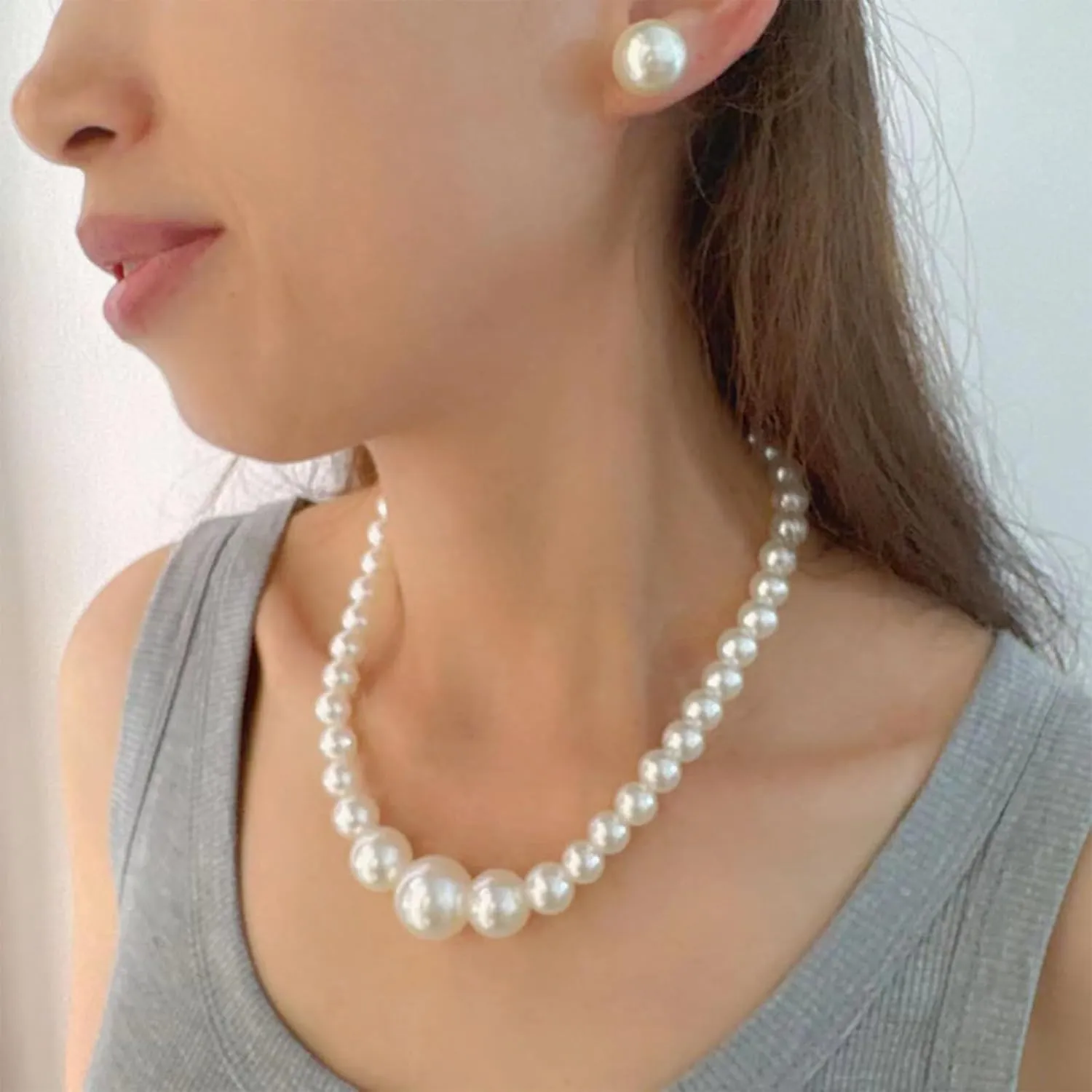 Pearl Jewelry Set for Women Trendy Pearl Necklace and Earring Set Big Pearls Earrings Chunky Pearls Necklaces for Women Wedding Jewelry for Bride Bridesmaid