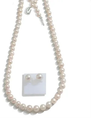 Pearl necklace and Earring set-Real Pearl necklace-Jewelry sets for women | 18in-19in AAAAFreshwater pearl necklace,Elegant Round Ivory Womens pearl necklace Fashionable Boutique Gift- xinyu163 store!