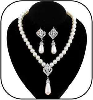 Pearl Necklaces Earrings Set for Women Vintage Pearl Necklace Bracelet Earrings Set Pearl Drop Earrings Pearl Necklace Set Wedding Prom Jewelry Present