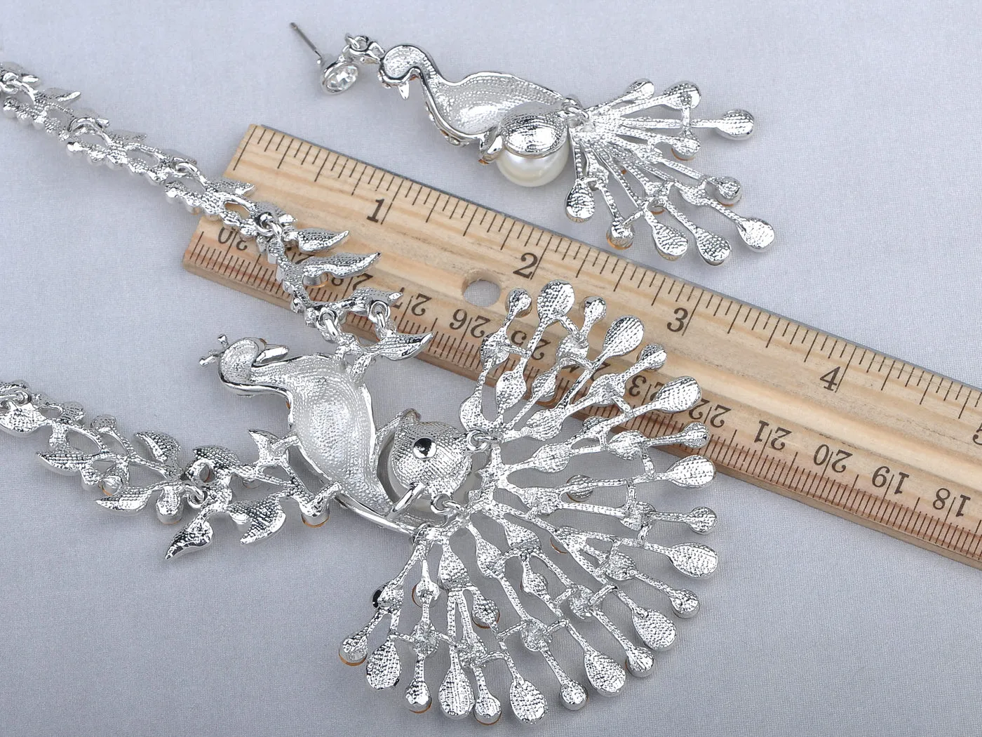 Pearl Peacock Bird Necklace Earrings Set