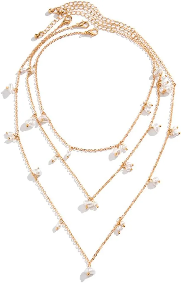 Pearl Pendant Necklaces for Women Dainty Layered Pearl Chain Necklace Summer Pearl Jewelry Adjustable Chain Simple Jewelry Gifts for Women