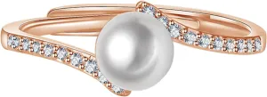 Pearl Ring for Women Inlaid Zircon Minimalist Design Anniversary Ring Elegant Jewelry (Rose Gold, One Size)