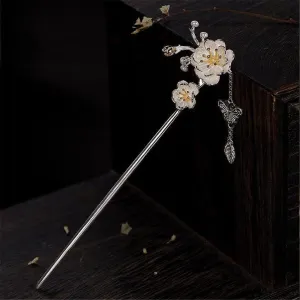 Peony Flower Hairpin Chinese Style Retro Light Luxury Charm white